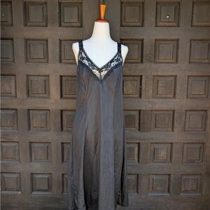 Vintage Black Slip Nightgown with Lace Trim
